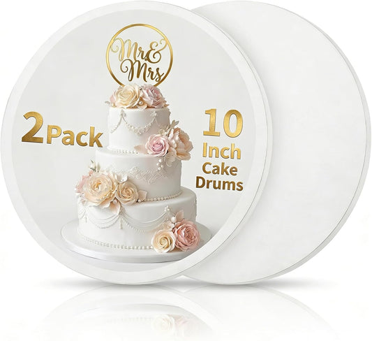 2 Pack 10 Inch Cake Drums Round, 1/2" Thick Sturdy 10 Inch Cake Boards, Grease Resistant Corrugated Cardboard Cake Base for Professional Baking, Weddings & Birthday Displays